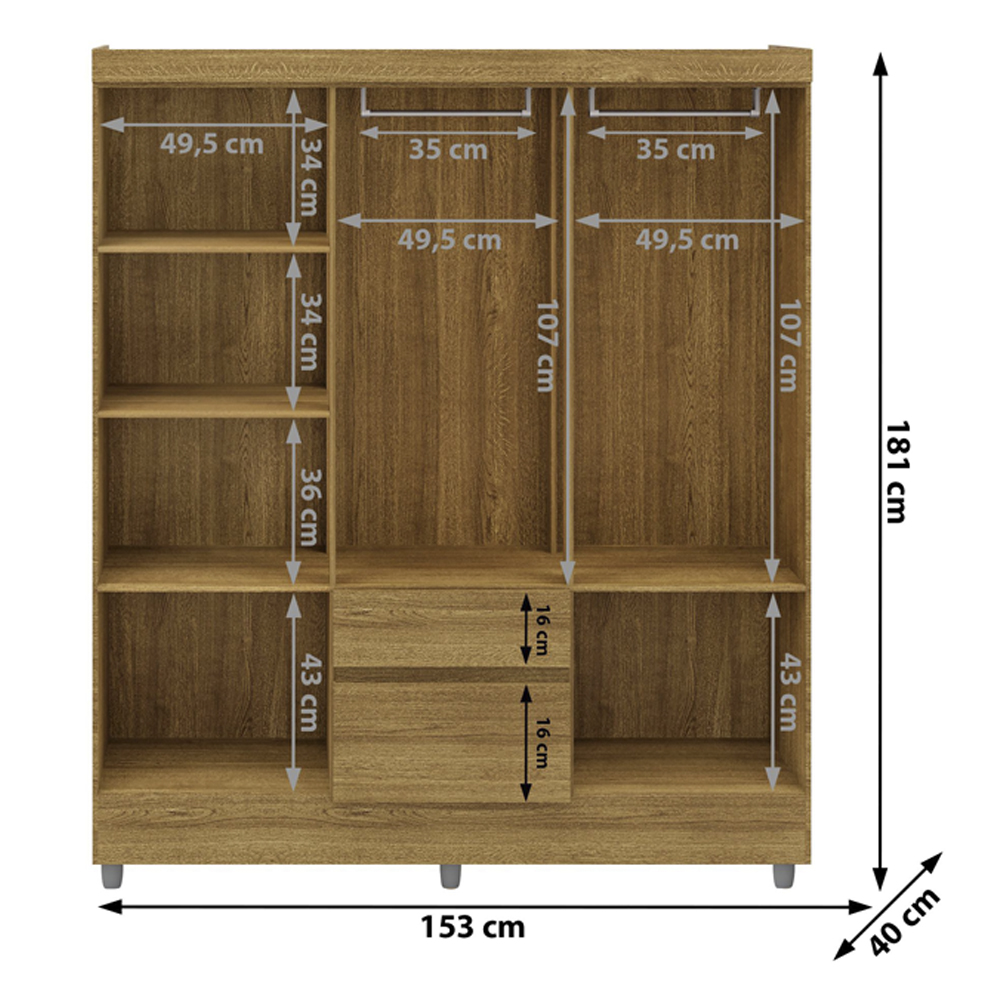 Guarda Roupa Casal 6P 2G 153 cm 10091 Nature VLR