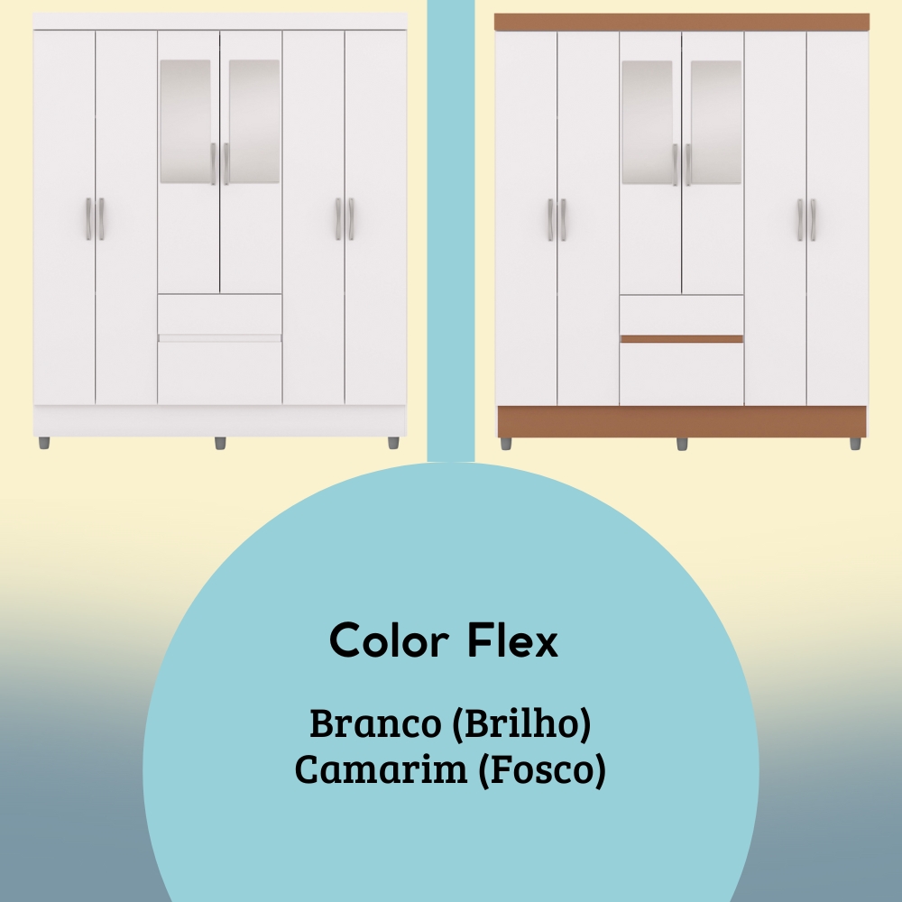 Guarda Roupa Casal 6P 2G Espelho 153 cm Branco Camarim VLR