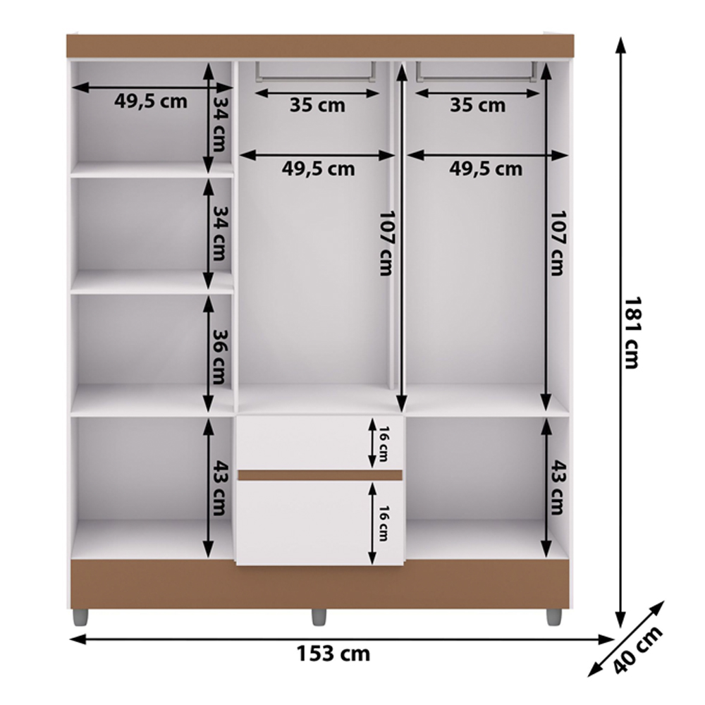 Guarda Roupa Casal 6P 2G Espelho 153 cm Branco Camarim VLR