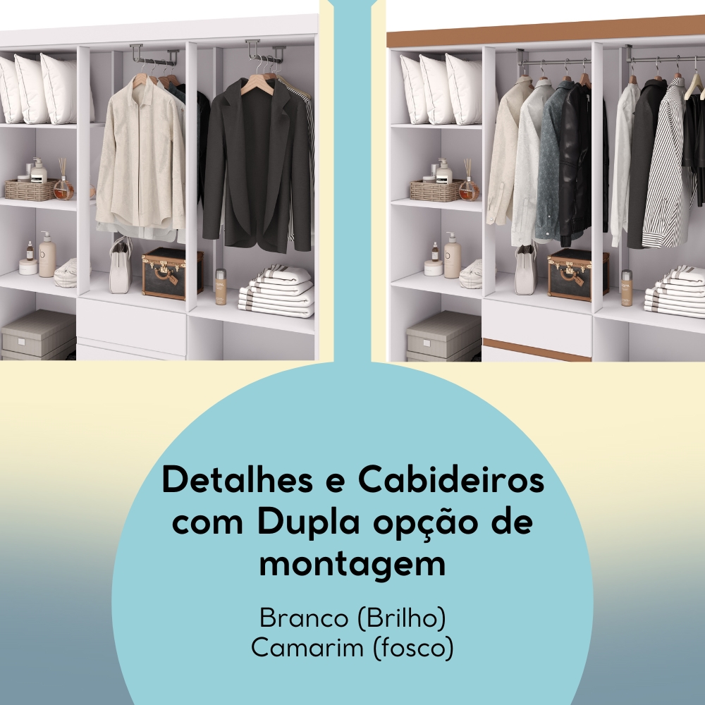 Guarda Roupa Casal 6P 2G Espelho 153 cm Branco Camarim VLR