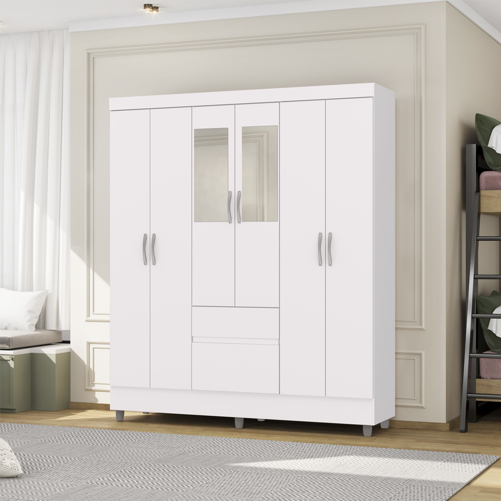 Guarda Roupa Casal 6P 2G Espelho 153 cm Branco Camarim VLR