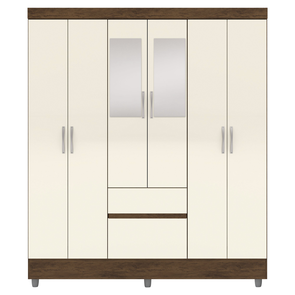 Guarda Roupa Casal 6P 2G Espelho 153 cm Imbuia Champanhe VLR
