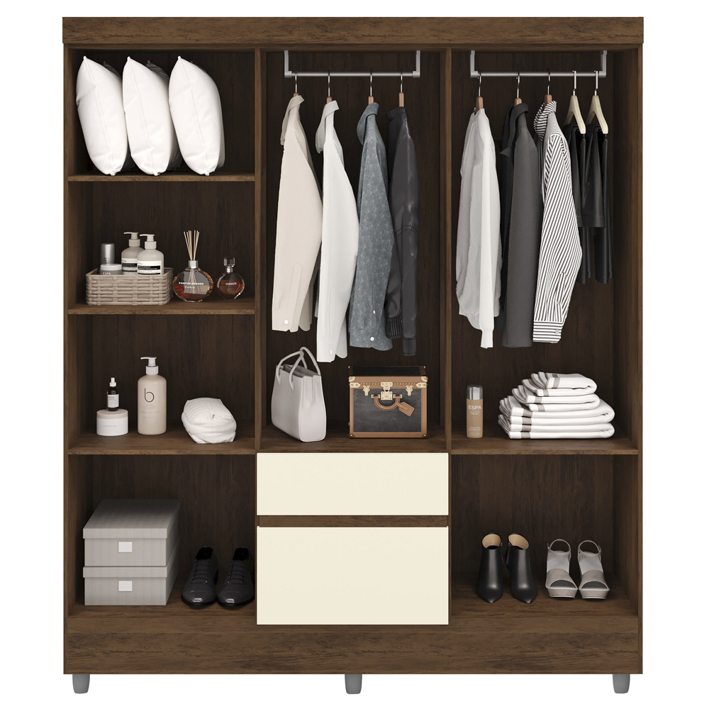 Guarda Roupa Casal 6P 2G Espelho 153 cm Imbuia Champanhe VLR