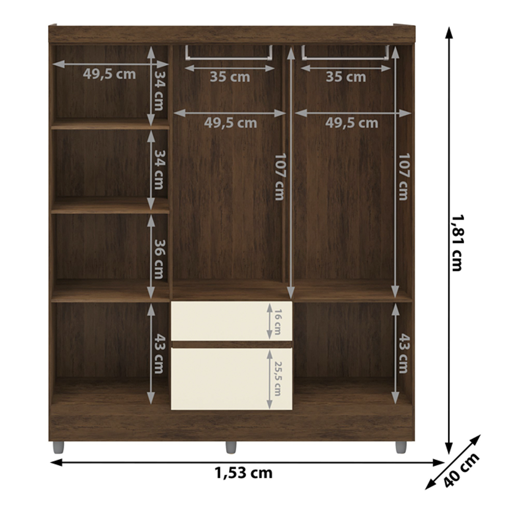Guarda Roupa Casal 6P 2G Espelho 153 cm Imbuia Champanhe VLR