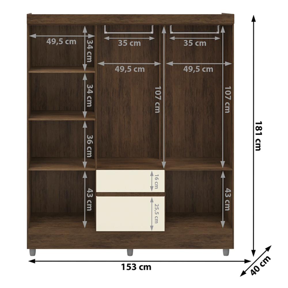 Guarda Roupa Casal 6P 2G Espelho 153 cm Imbuia VLR