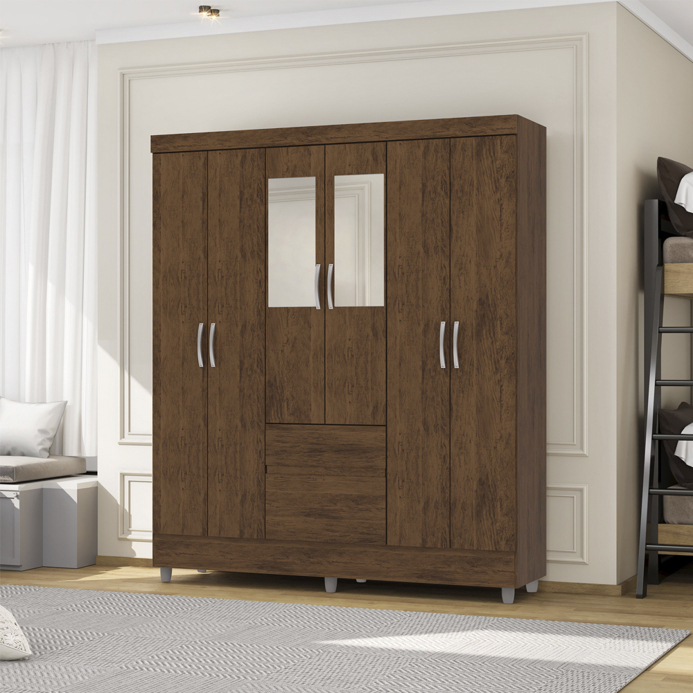 Guarda Roupa Casal 6P 2G Espelho 153 cm Imbuia VLR
