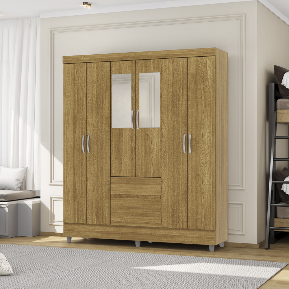 Guarda Roupa Casal 6P 2G Espelho 153 cm Nature VLR
