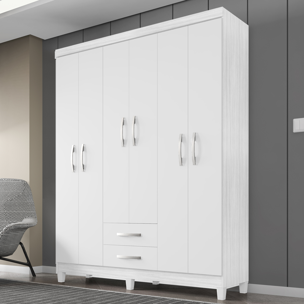 Guarda Roupa Casal 6P 2G Moden 150 cm 3562 Branco Flex INCP