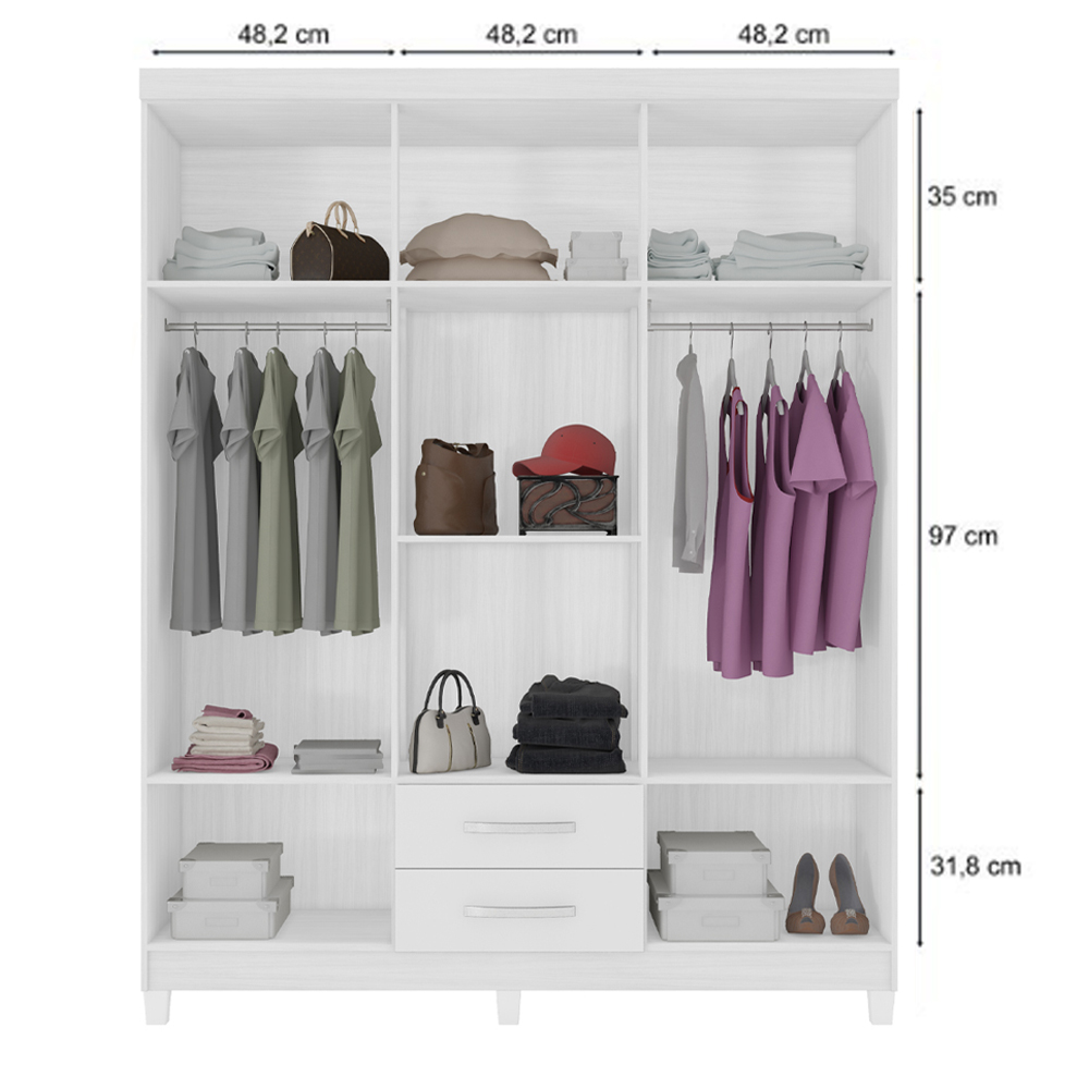 Guarda Roupa Casal 6P 2G Moden 150 cm 3562 Branco Flex INCP