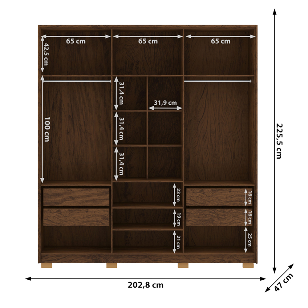 Guarda Roupa Casal 6P 4G NOR 203 cm 10109 Imbuia Fend VLR