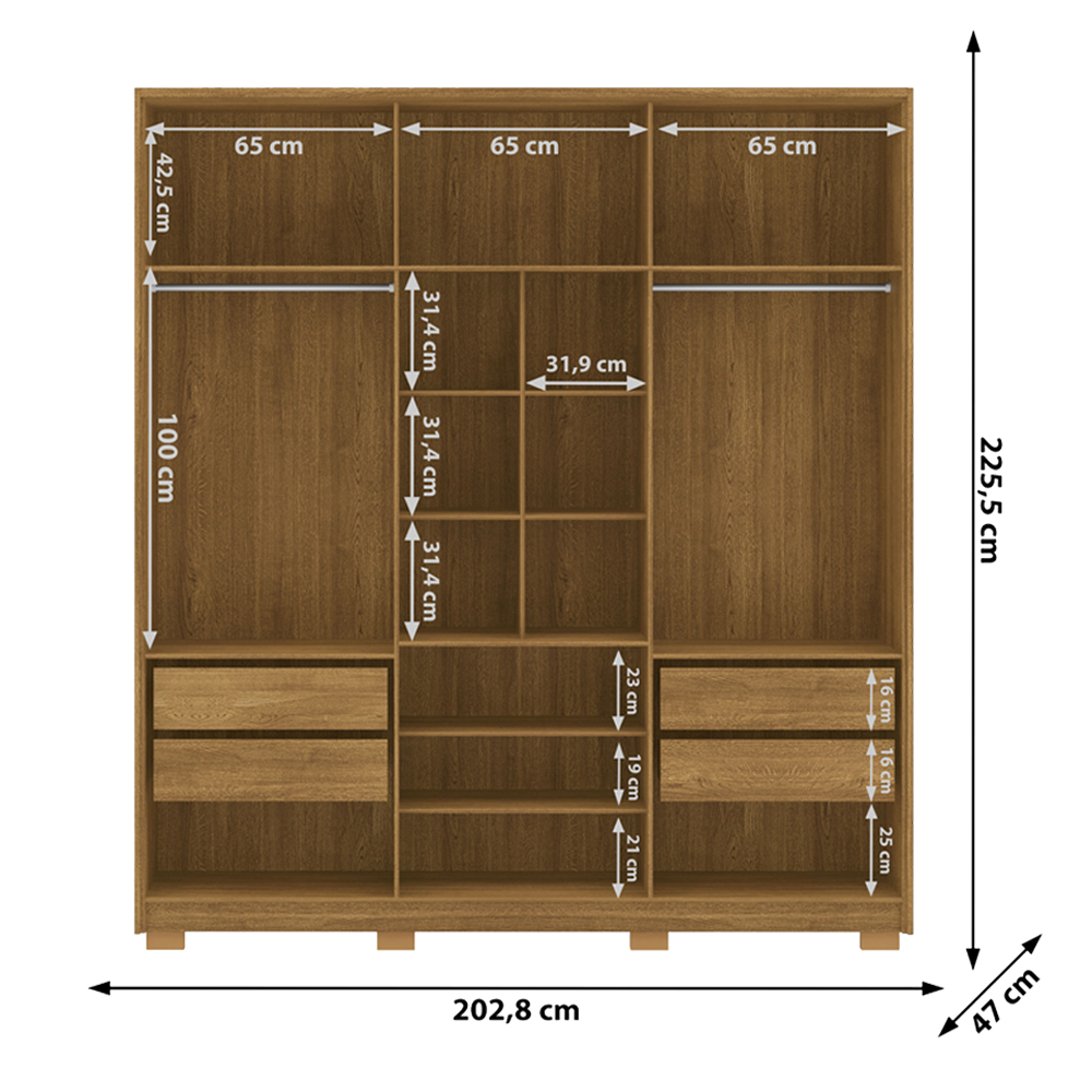 Guarda Roupa Casal 6P 4G NOR 203 cm 10109 Nature Alasca VLR