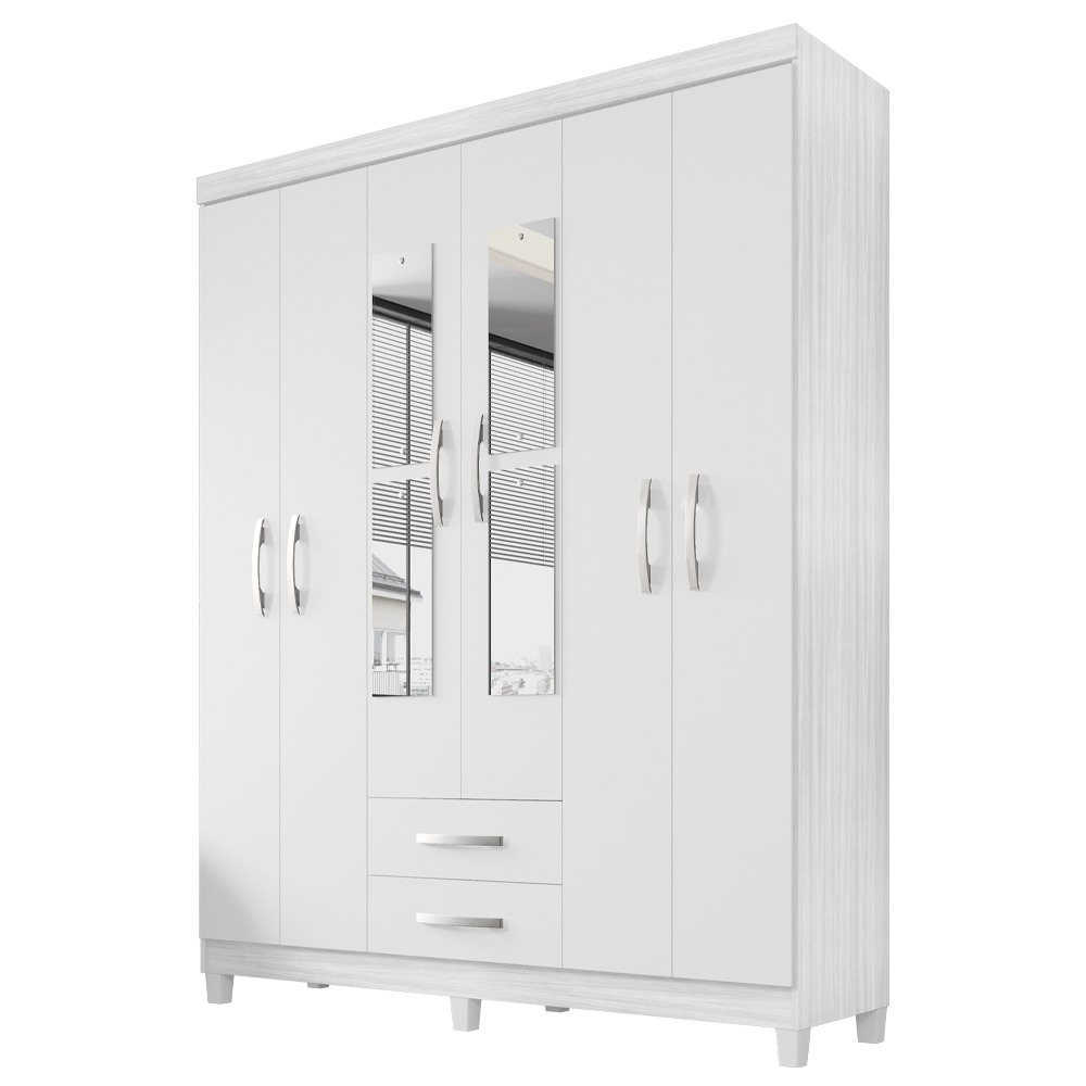 Guarda Roupa Casal Espelho 6P 2G Moden 150 cm Branco Flex INCP