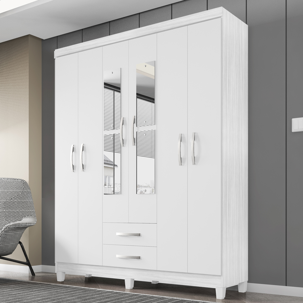 Guarda Roupa Casal Espelho 6P 2G Moden 150 cm Branco Flex INCP