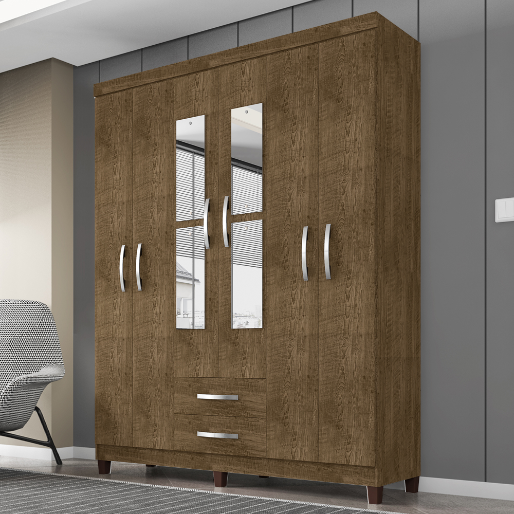 Guarda Roupa Casal Espelho 6P 2G Moden 150 cm Malbec INCP
