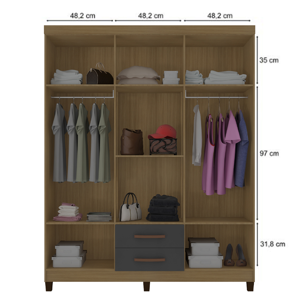 Guarda Roupa Casal Espelho 6P 2G Moden 150 cm Malbec INCP