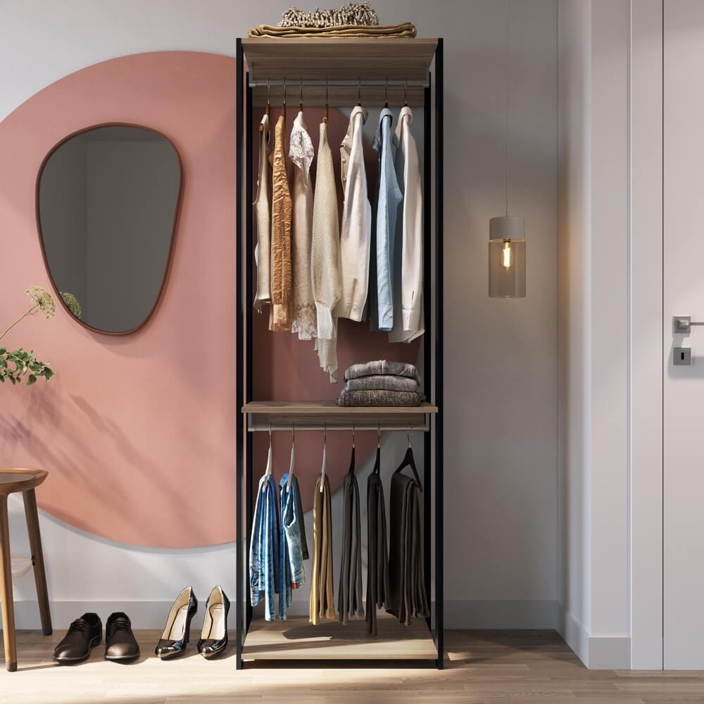 Guarda Roupa Closet 02 Cabideiros 183X60cm Preto Montana PRODDY