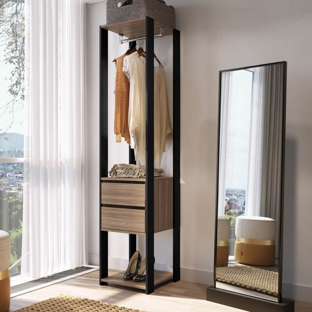 Guarda Roupa Closet 02 Gavetas 183X40cm Preto Montana PRODDY