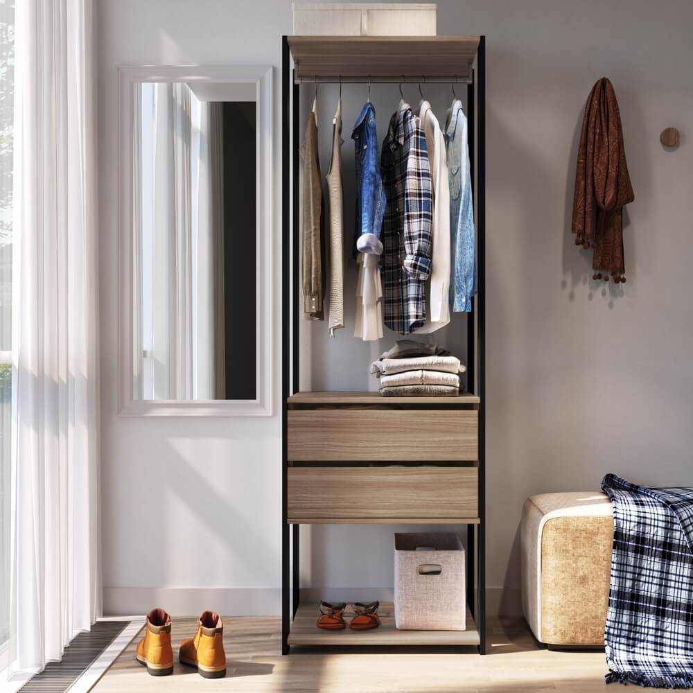 Guarda Roupa Closet 02 Gavetas 183X60cm Preto Montana PRODDY