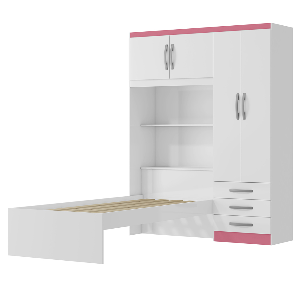 Guarda Roupa Com Cama 4P 3G LIS RG023 Branco Rosa Flex MXM