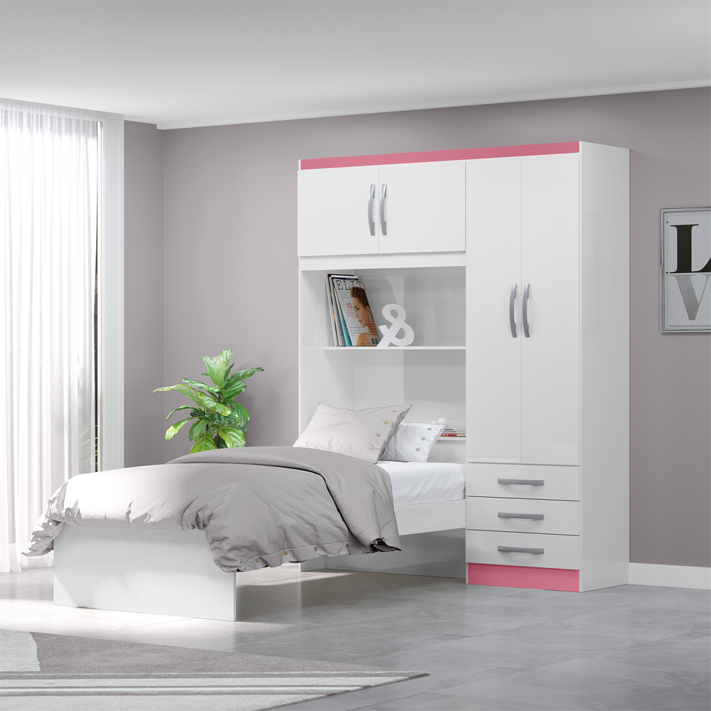 Guarda Roupa Com Cama 4P 3G LIS RG023 Branco Rosa Flex MXM