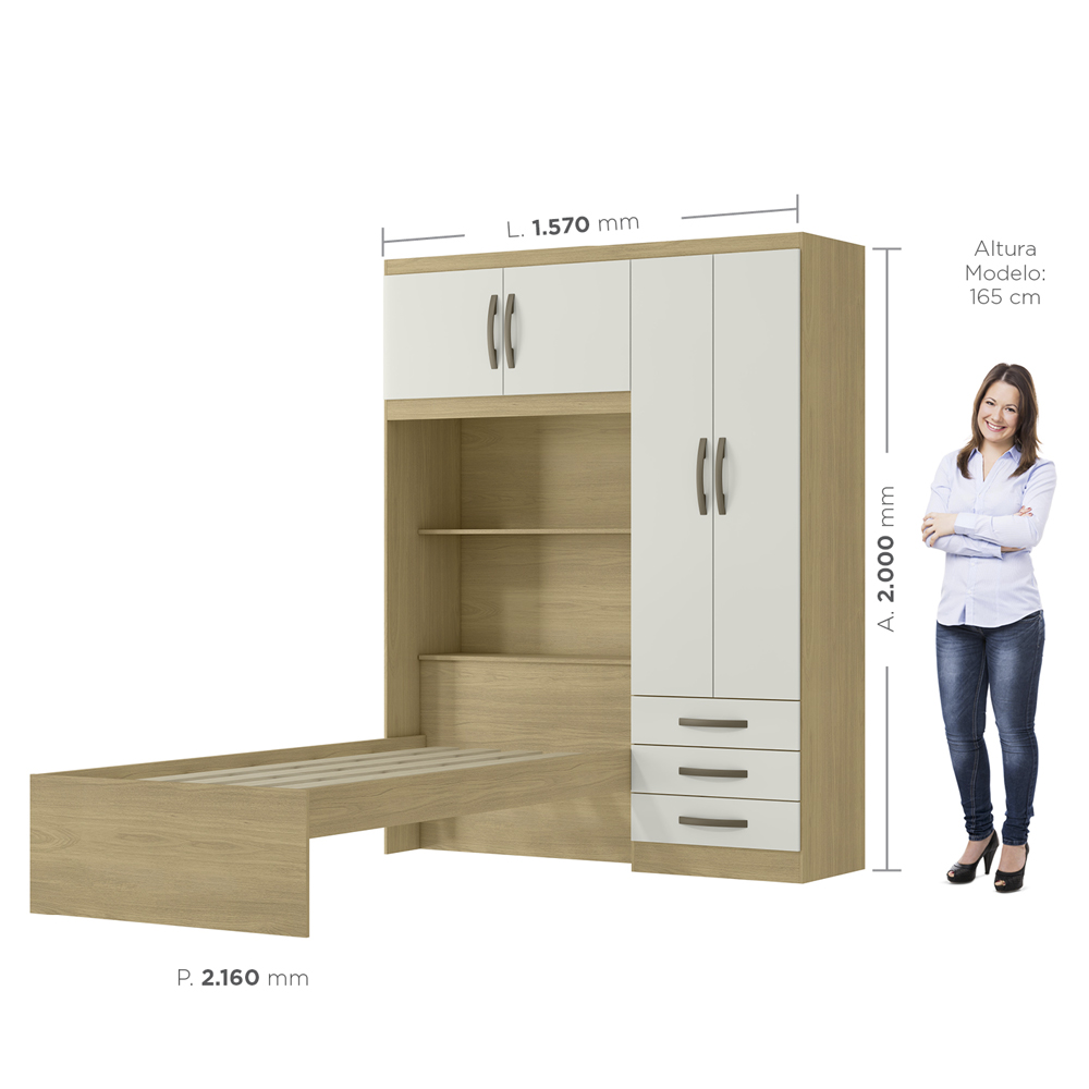 Guarda Roupa Com Cama 4P 3G LIS RG023 Castanho Off White MXM
