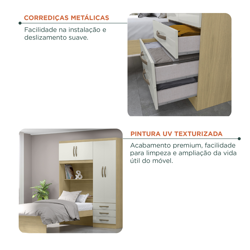 Guarda Roupa Com Cama 4P 3G LIS RG023 Castanho Off White MXM