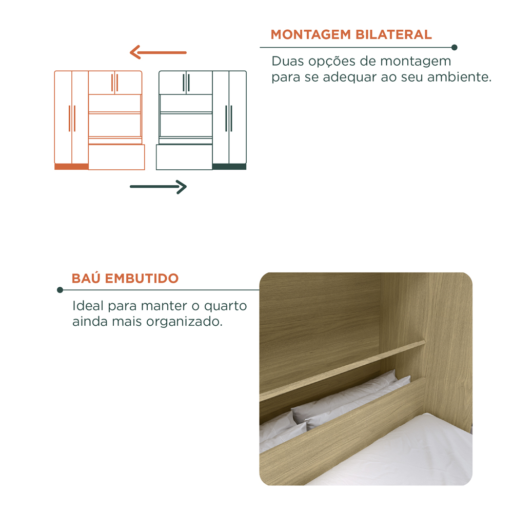 Guarda Roupa Com Cama 4P 3G LIS RG023 Castanho Off White MXM