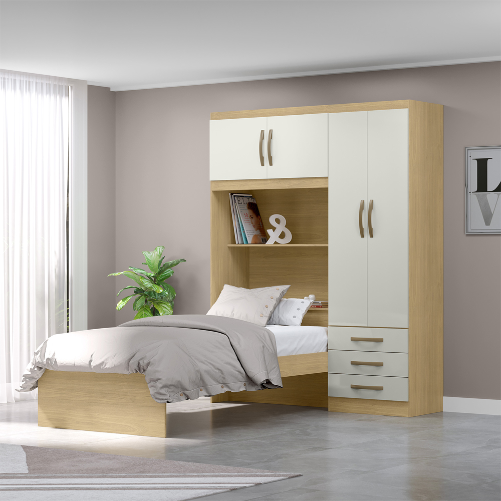 Guarda Roupa Com Cama 4P 3G LIS RG023 Castanho Off White MXM