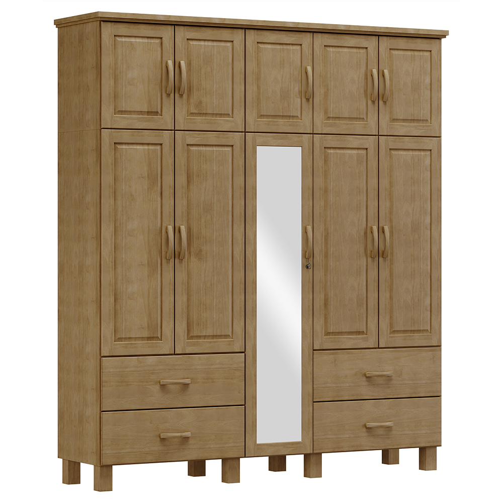 Guarda Roupa Madeira Maciça 10P 4G Espelho 195 cm 1145 Freijo Milani Store