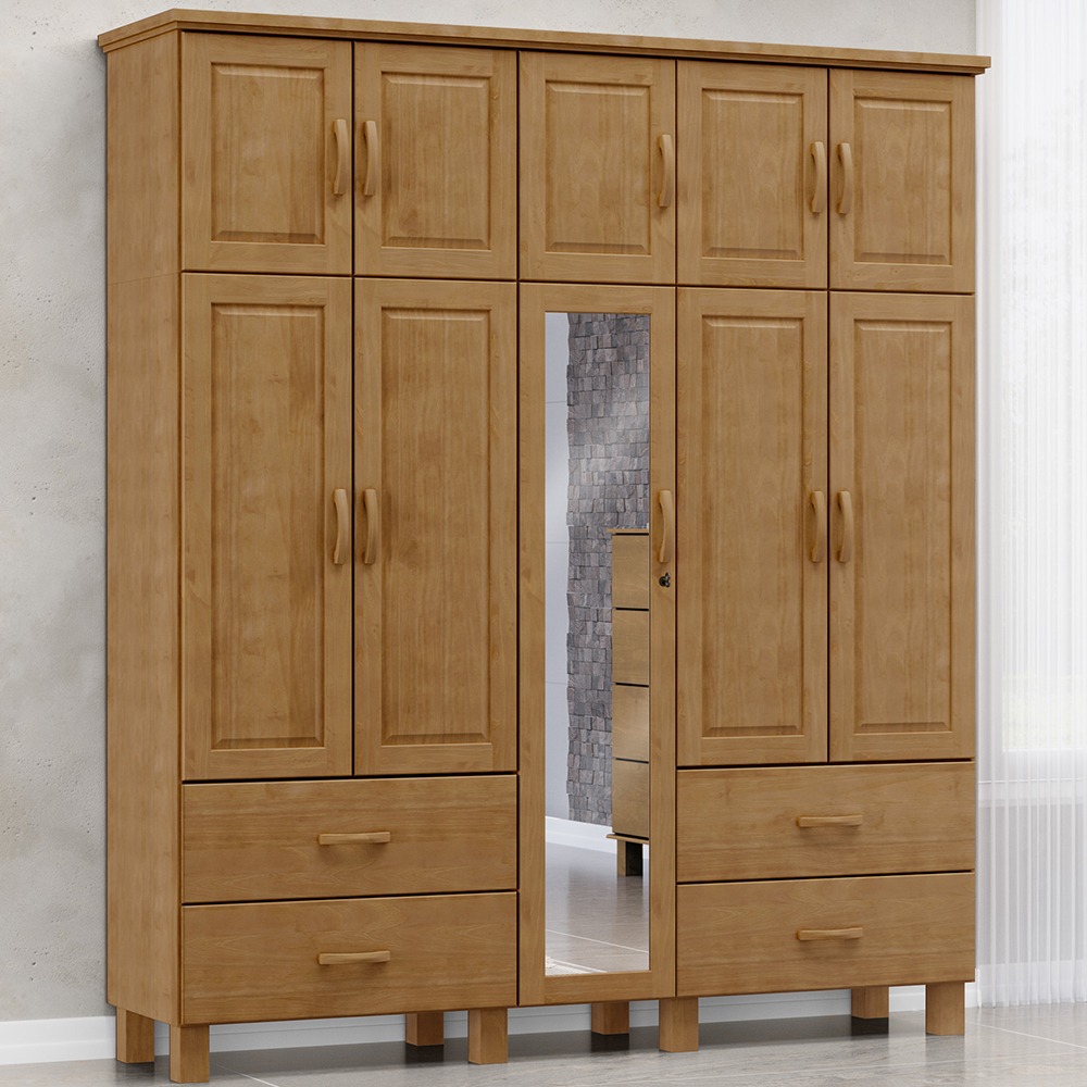 Guarda Roupa Madeira Maciça 10P 4G Espelho 195 cm 1145 Freijo Milani Store
