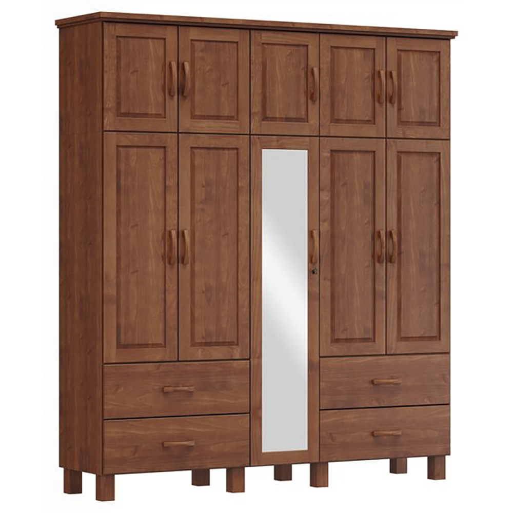 Guarda Roupa Madeira Maciça 10P 4G Espelho 195 cm 1145 Imbuia Milani Store