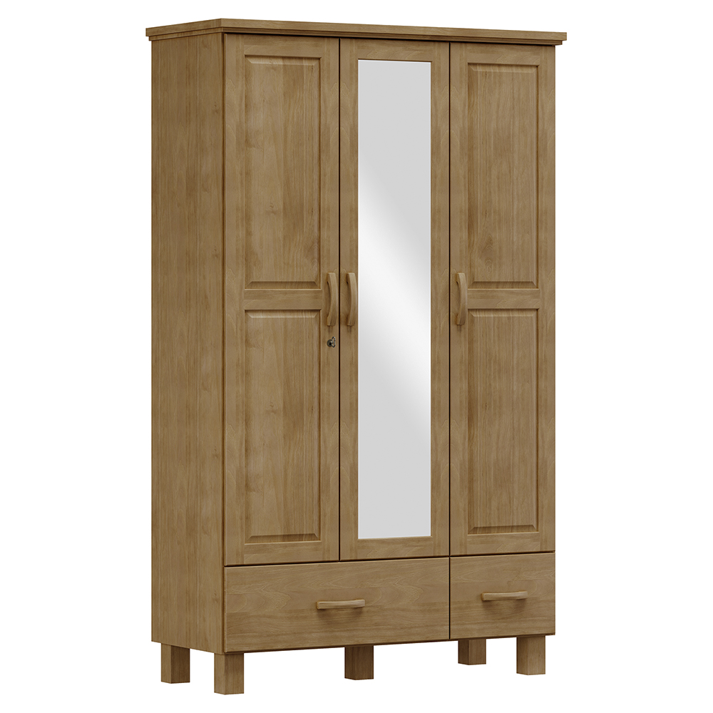 Guarda Roupa Madeira Maciça 3P 2G Espelho 119 cm 1141 Freijo Milani Store