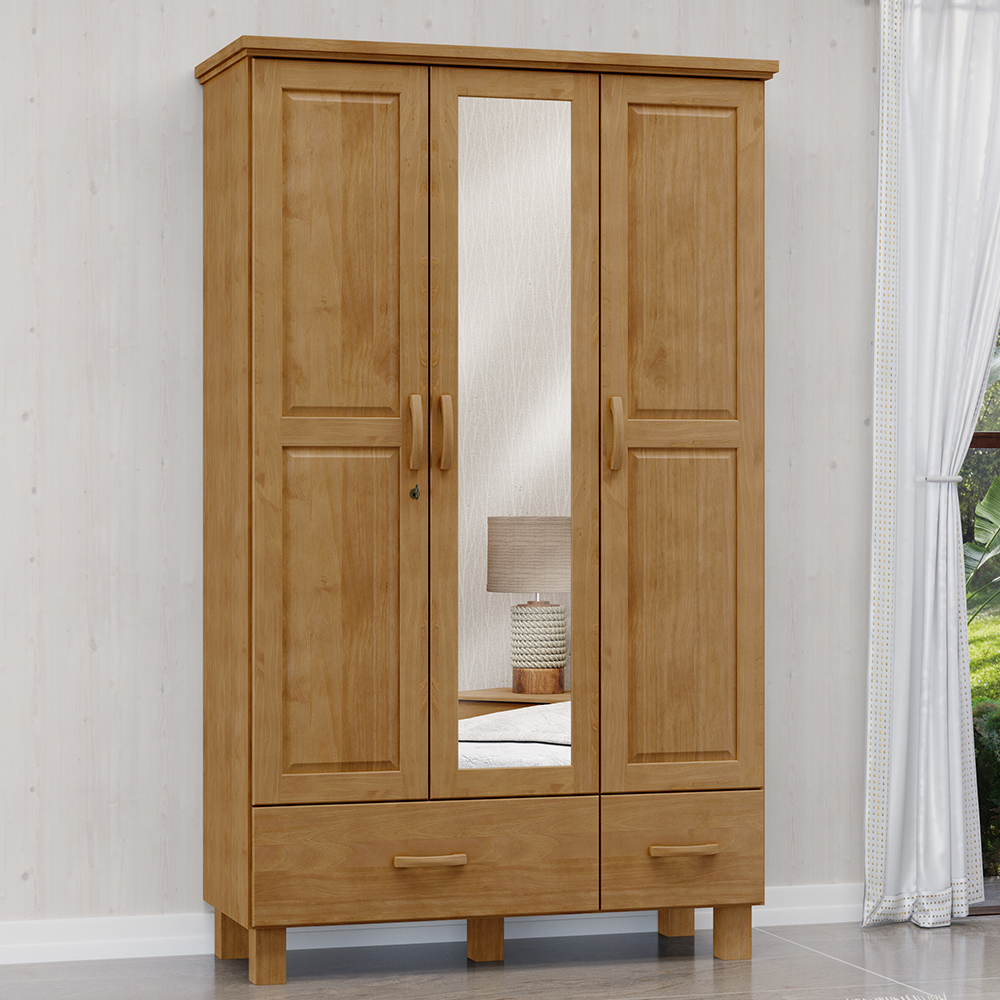 Guarda Roupa Madeira Maciça 3P 2G Espelho 119 cm 1141 Freijo Milani Store