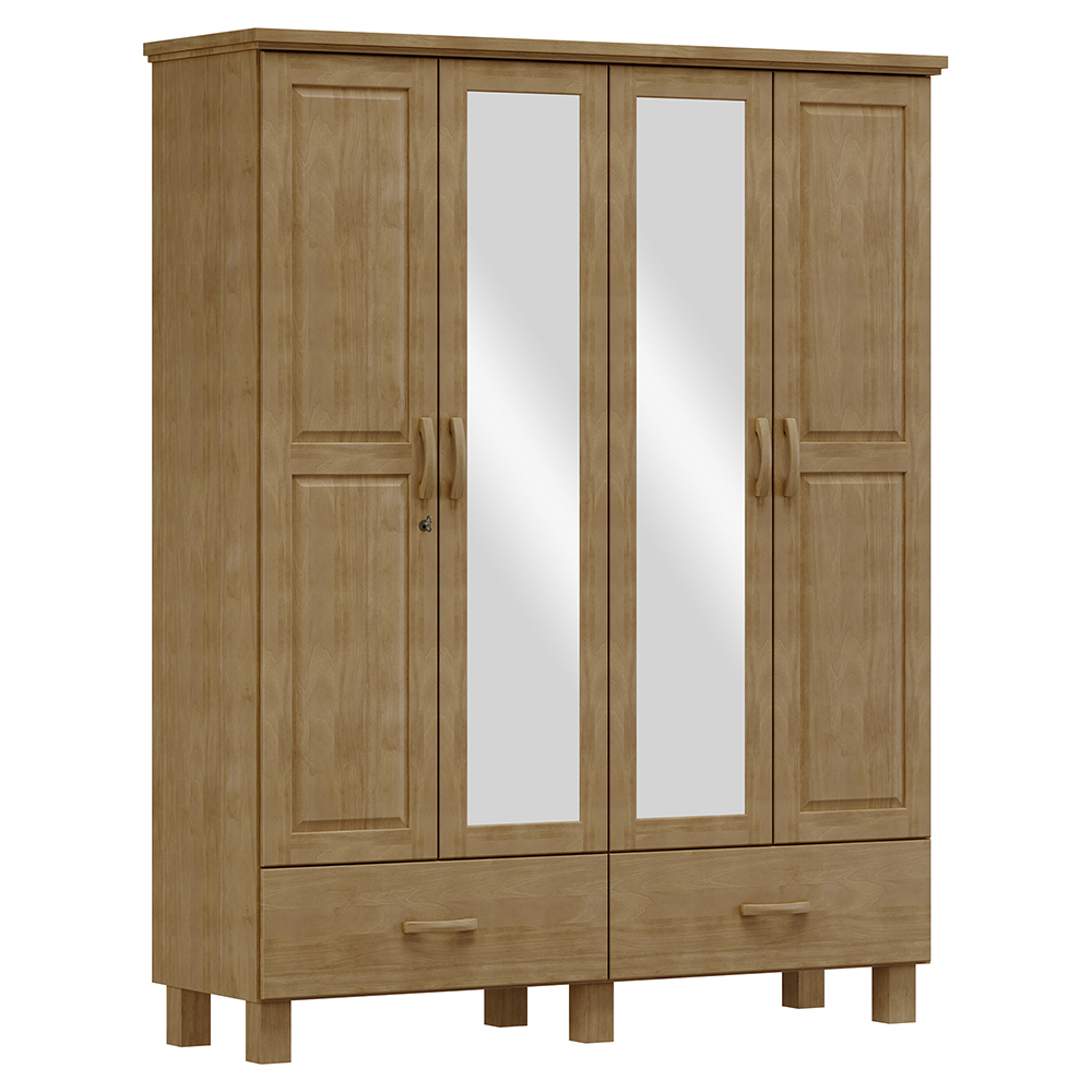 Guarda Roupa Madeira Maciça 4P 2G Espelho 157 cm 1142 Freijo Milani Store