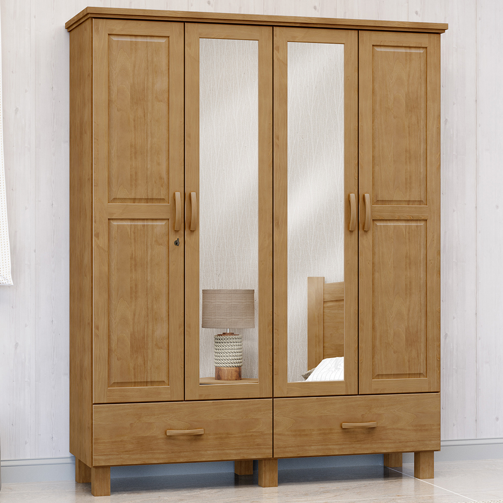 Guarda Roupa Madeira Maciça 4P 2G Espelho 157 cm 1142 Freijo Milani Store