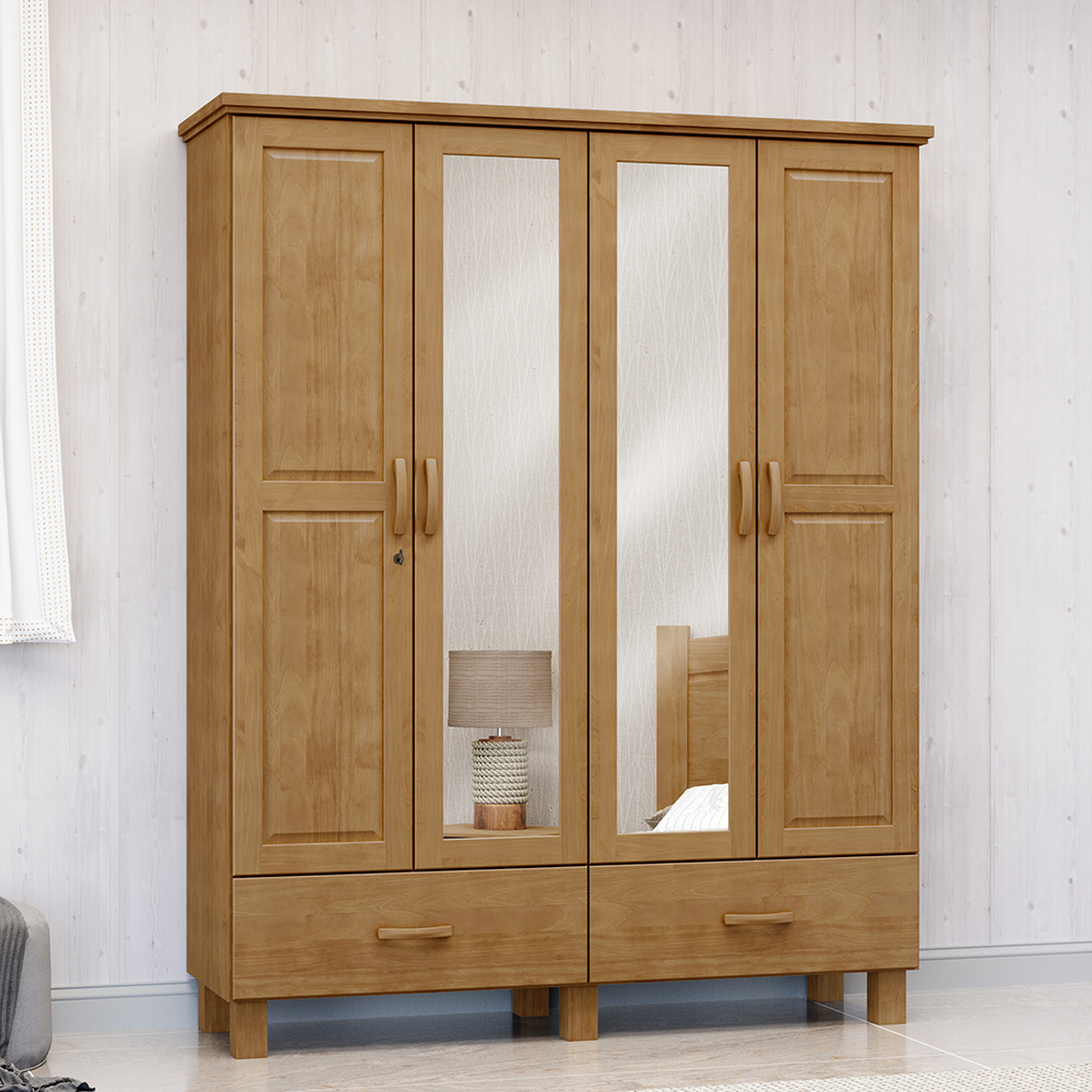 Guarda Roupa Madeira Maciça 4P 2G Espelho 157 cm 1142 Freijo Milani Store