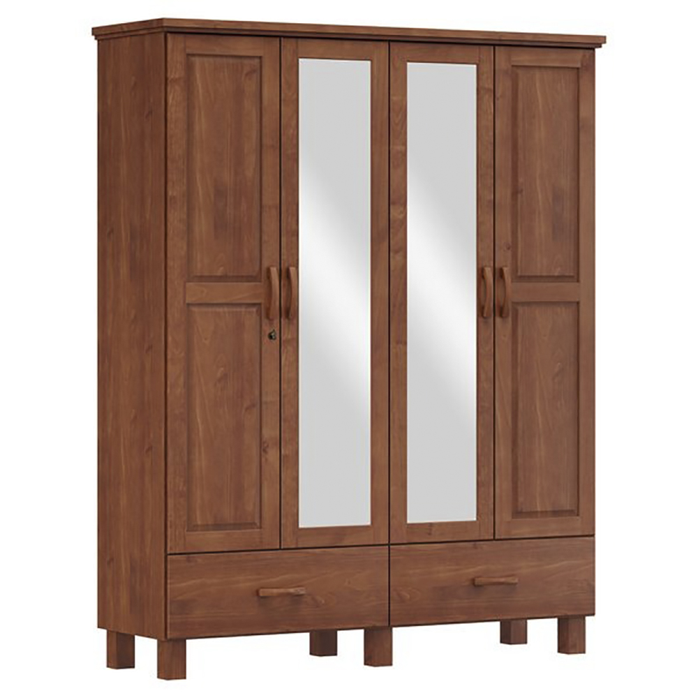 Guarda Roupa Madeira Maciça 4P 2G Espelho 157 cm 1142 Imbuia Milani Store