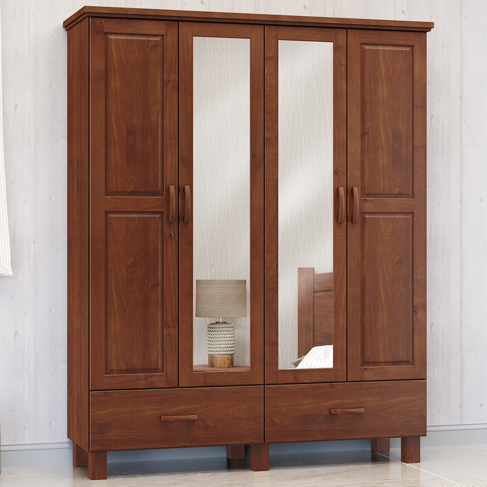 Guarda Roupa Madeira Maciça 4P 2G Espelho 157 cm 1142 Imbuia Milani Store