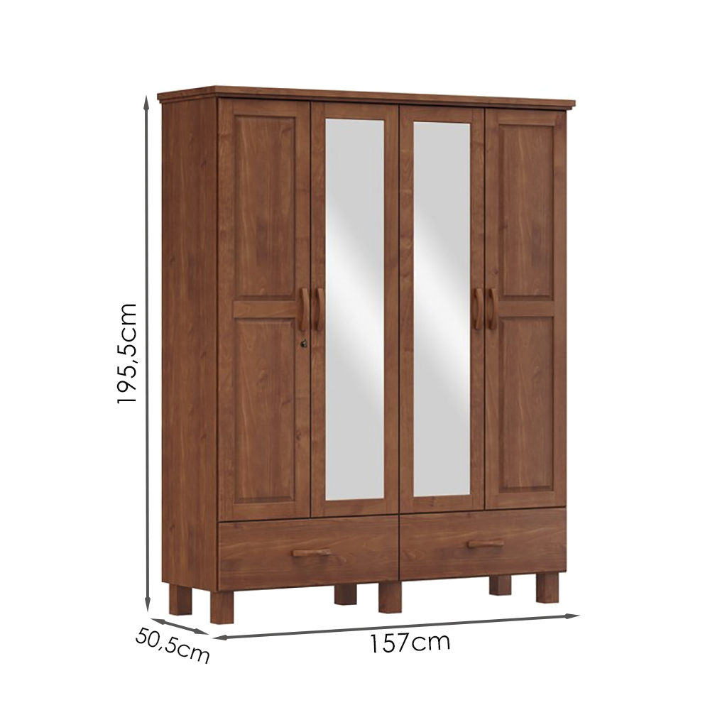 Guarda Roupa Madeira Maciça 4P 2G Espelho 157 cm 1142 Imbuia Milani Store