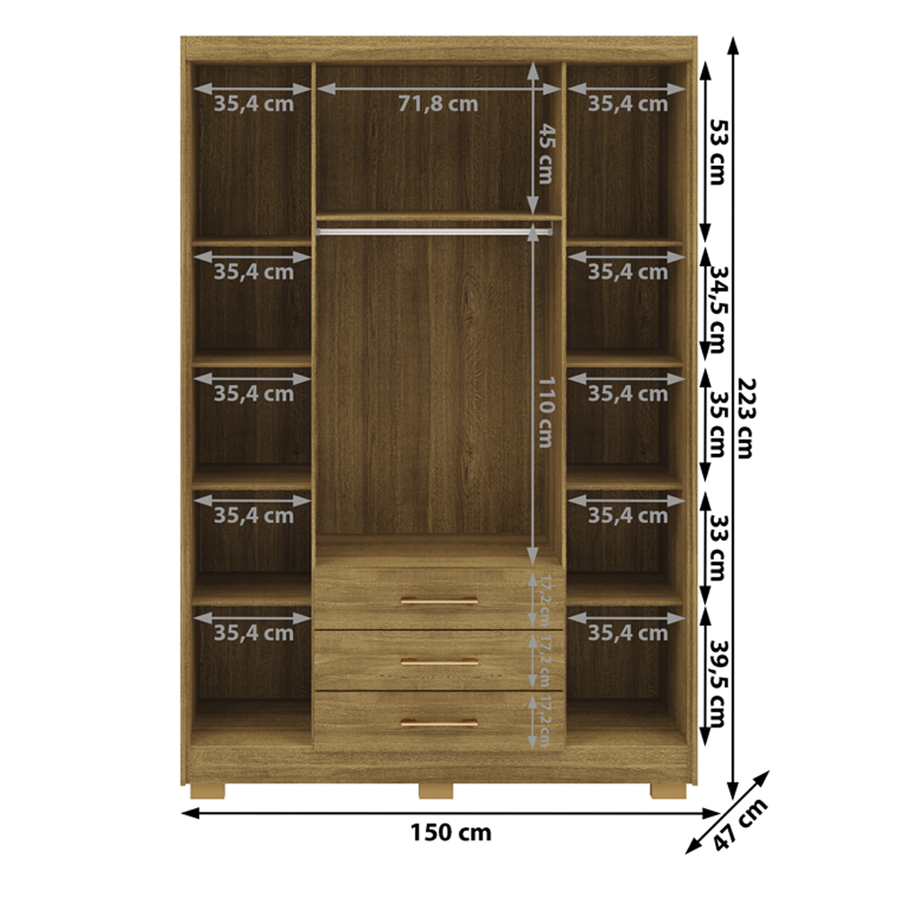 Guarda Roupa Solteiro 120 cm 4 Portas 10088 Nature Brisa VLR