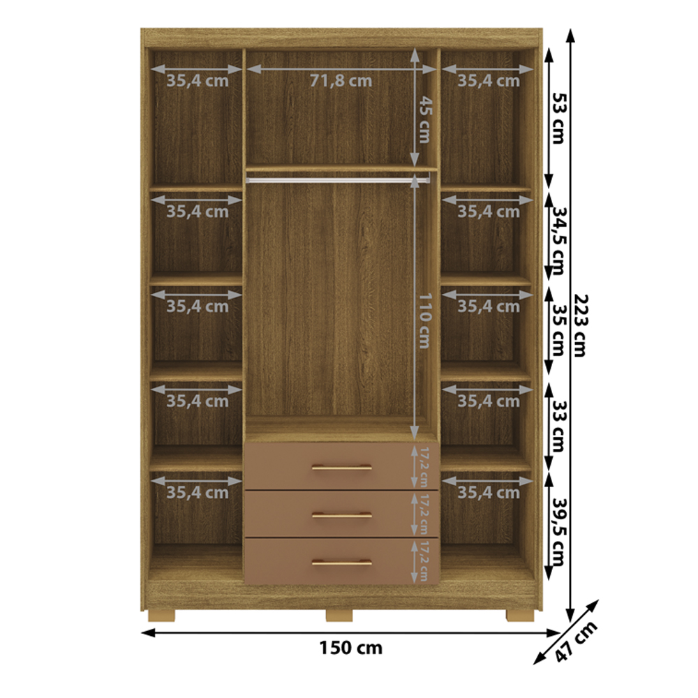 Guarda Roupa Solteiro 120 cm 4 Portas 10088 Nature Camarim VLR