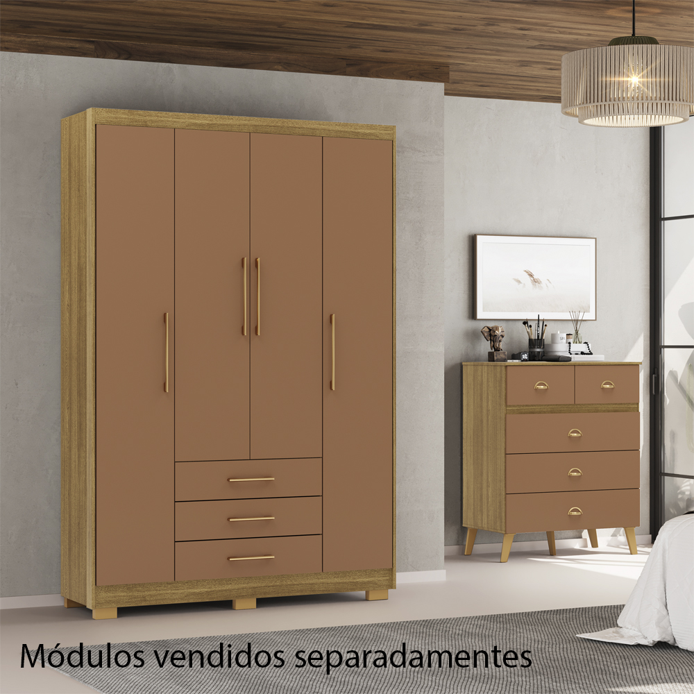 Guarda Roupa Solteiro 120 cm 4 Portas 10088 Nature Camarim VLR