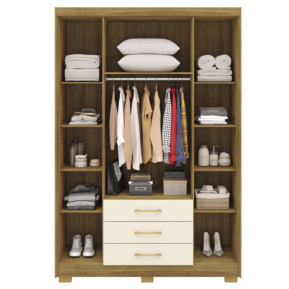 Guarda Roupa Solteiro 120 cm 4 Portas 10088 Nature Champanhe VLR