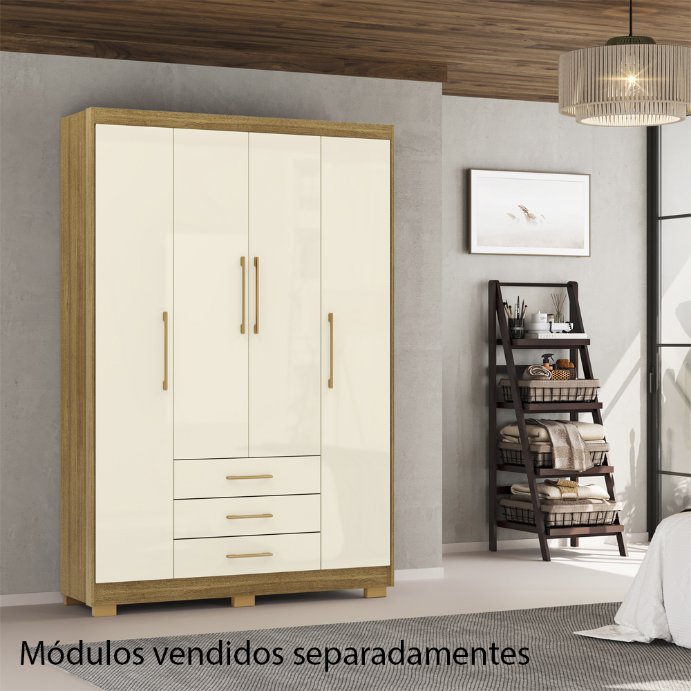 Guarda Roupa Solteiro 120 cm 4 Portas 10088 Nature Champanhe VLR