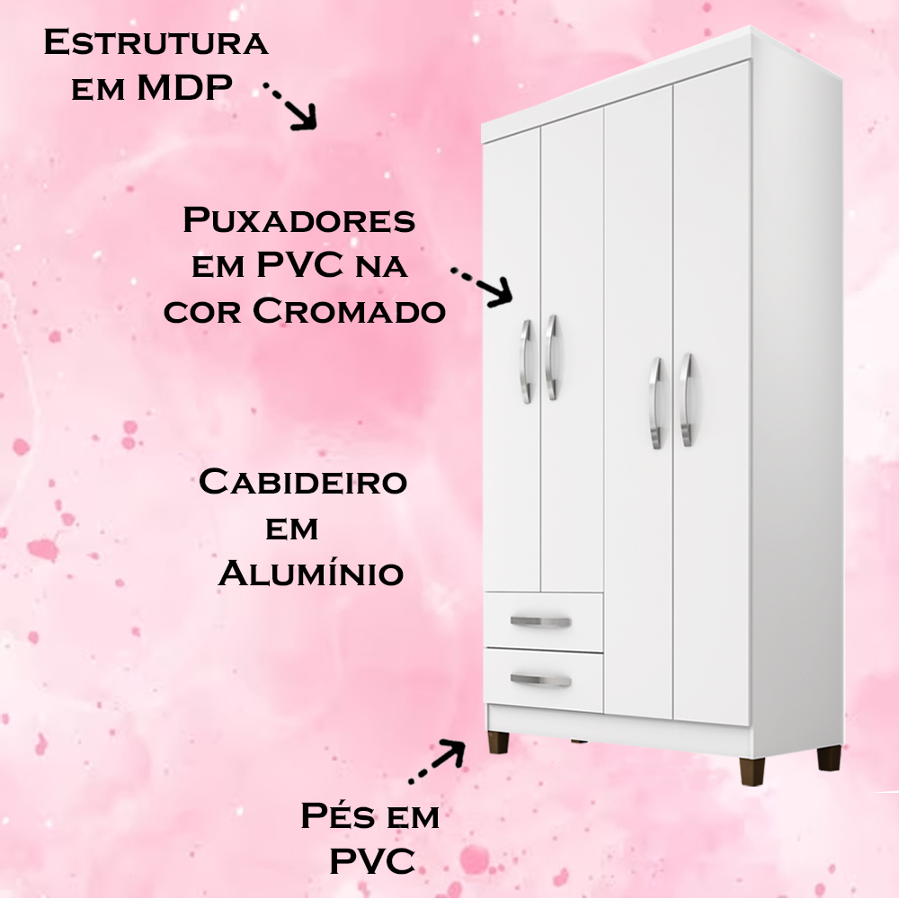 Guarda Roupa Solteiro 4 Portas 3565 Branco Flex INCC