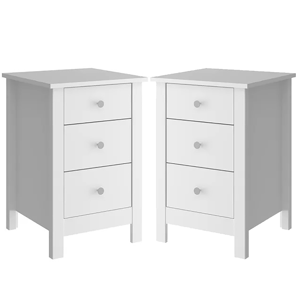 Kit 02 Mesas De Cabeceira 3 Gavetas 40 cm DM113 Branco Dtall