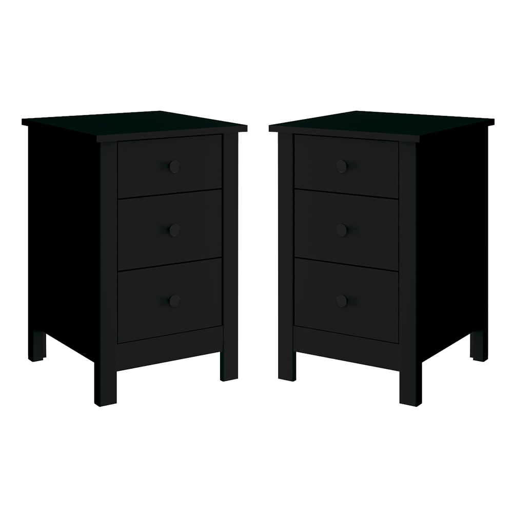 Kit 02 Mesas De Cabeceira 3 Gavetas 40 cm DM113 Preto Dtall