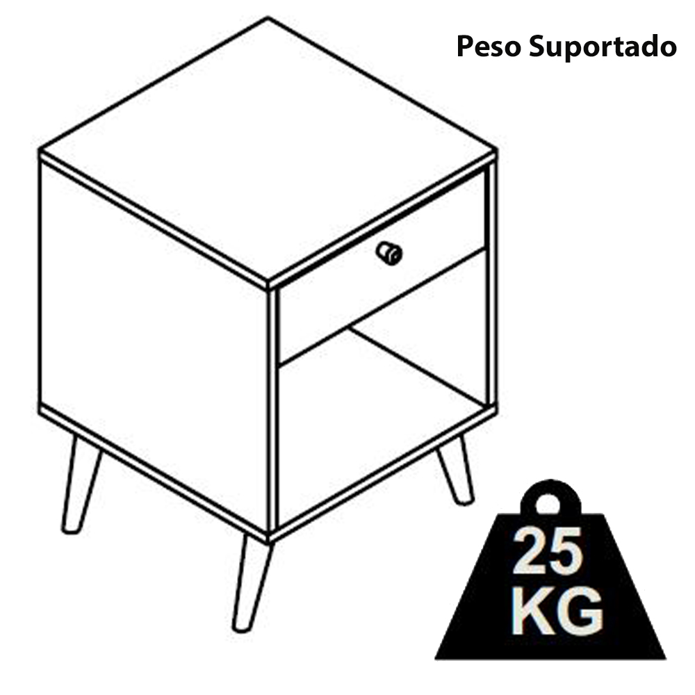 Kit 02 Mesas de Cabeceira 01 Gaveta 40cm Branco Mel PRODDY