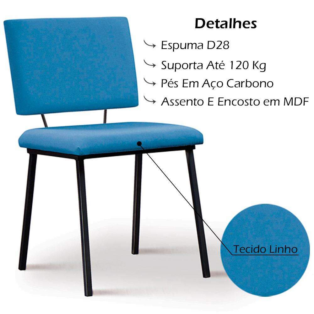 Kit 2 Cadeiras Estofadas Base Em Aço F38 Linho Azul Jeans Dmobiliario
