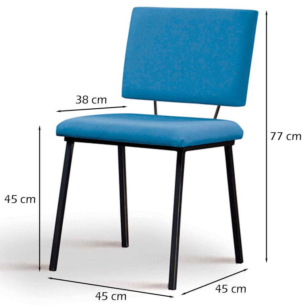 Kit 2 Cadeiras Estofadas Base Em Aço F38 Linho Azul Jeans Dmobiliario